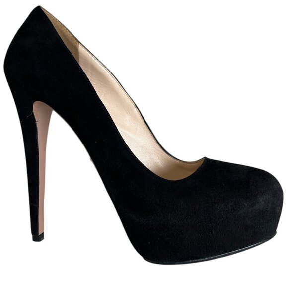 Prada Black Suede Stiletto Heel Platform Sole Pumps Size 39/US 9 - Picture 1 of 11